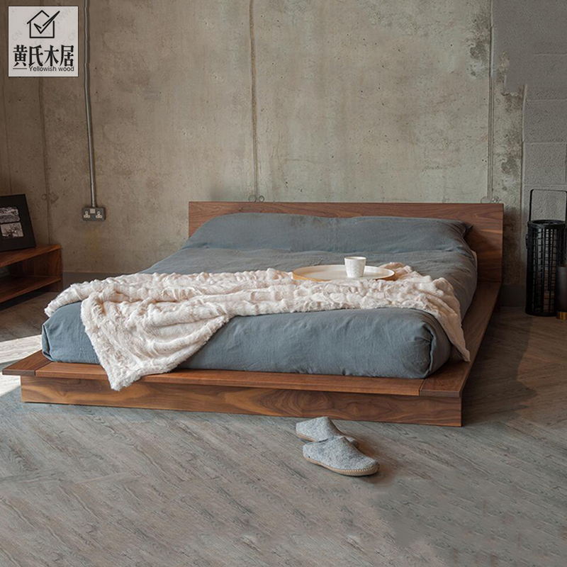 Black Walnuts Tatami Solid Wood Bed 1 8 Red Oak Wood Day Terrace Bed Short Bed Main Sleeper Double Log Floor Bed