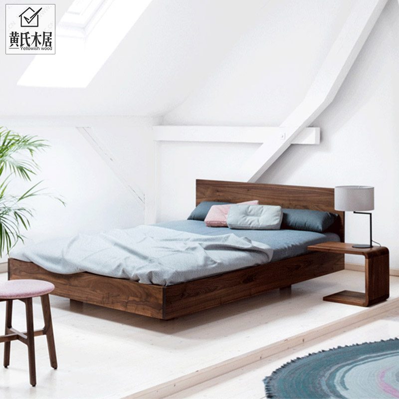 North American black walnut full solid wood bed Nordic modern Japanese suspended bed bedroom wedding bed custom oak log bed