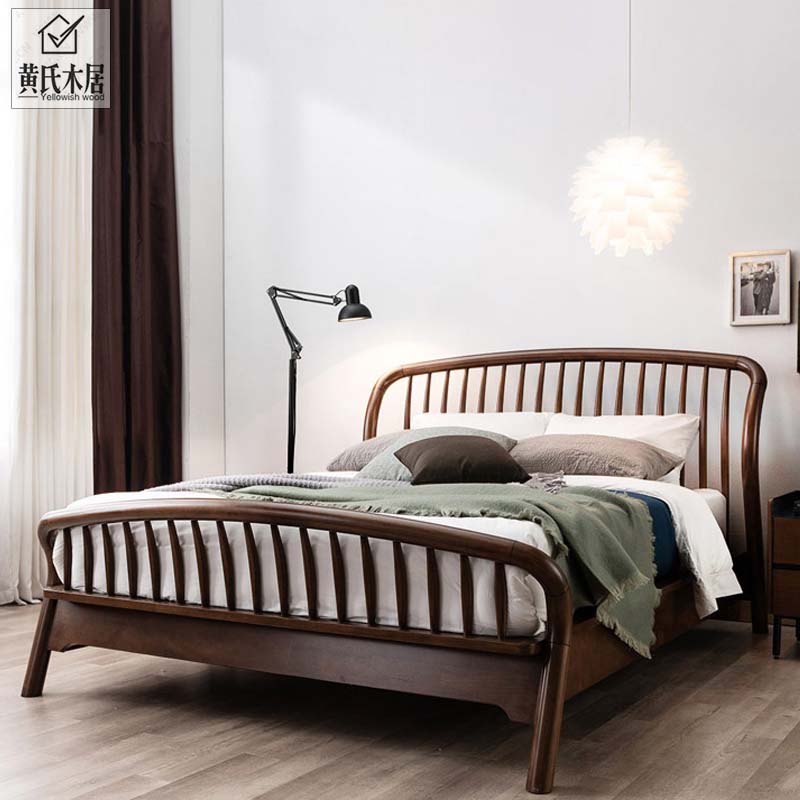 North American black walnut solid wood master bedroom 1 8m double wedding mat Nordic modern simple bedroom new Chinese furniture