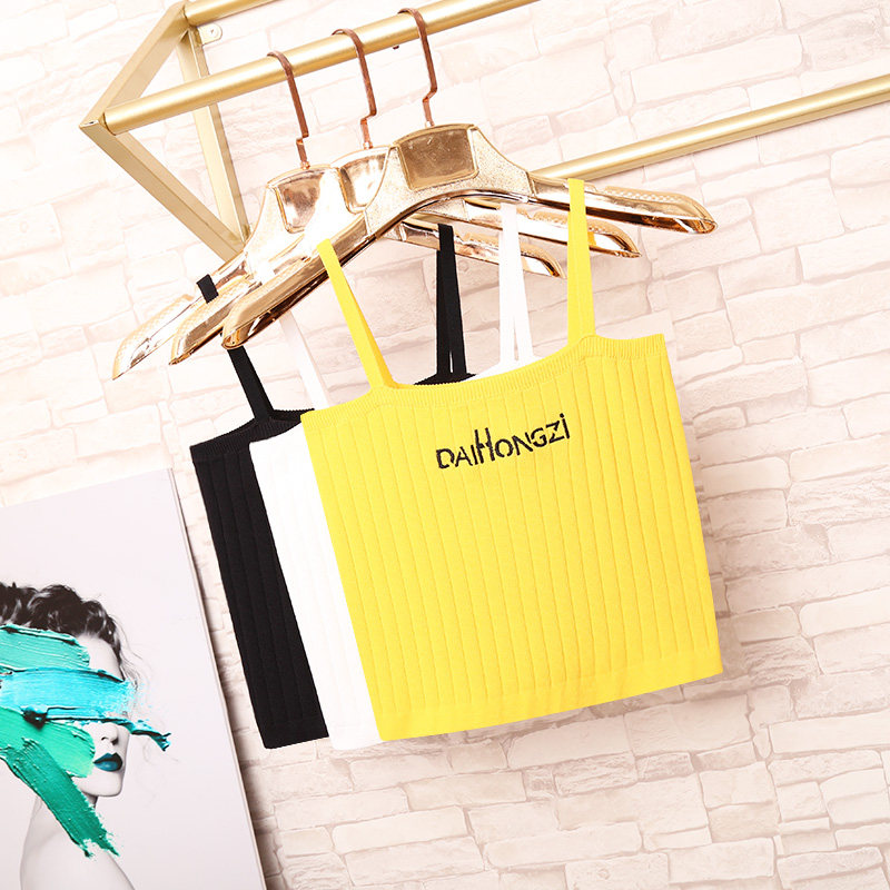 Sexy small camisole female Korean version outer wear embroidered letters all-match knitted net red bottoming tube top short top