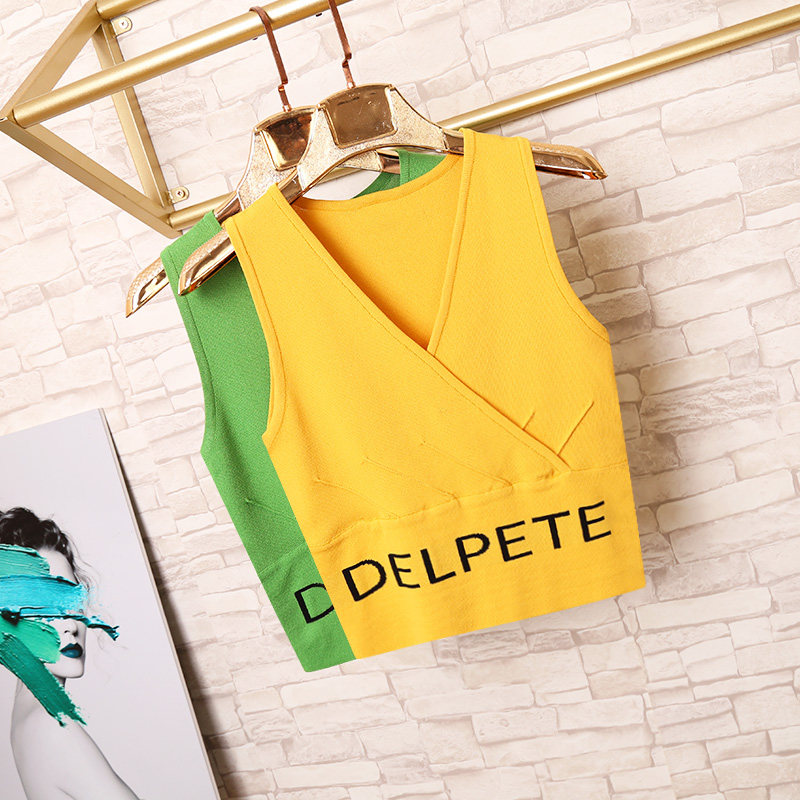 Sexy V Collar Harness Vest Woman Summer Sleeveless Knit Undershirt Black And White Color Care Letter 100 Hitch T-shirt Tide