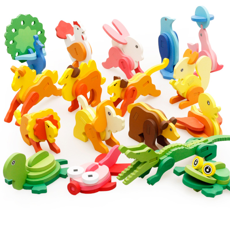Three-dimensional puzzle wooden 3D model animal puzzle board baby early education puzzle children building blocks disassembly combination toys