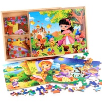 Childrens cartoon animals 40 60 80 100 pieces four-in-one wooden puzzle set Childrens educational early education toys