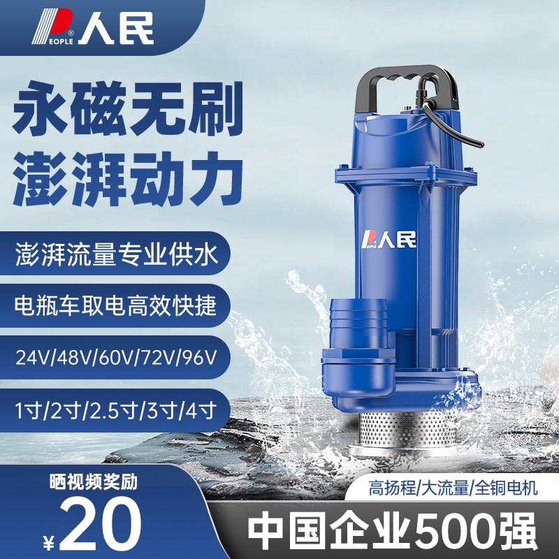 人民电器无刷直流潜水泵24V48V60V72V电瓶车家用抽水泵农用污水泵