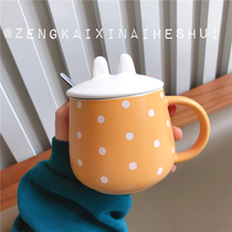 ins cute internet red teenage girls heart students water mug polo dot ceramic cup with lid with spoon ultra cute mark cup Korean version