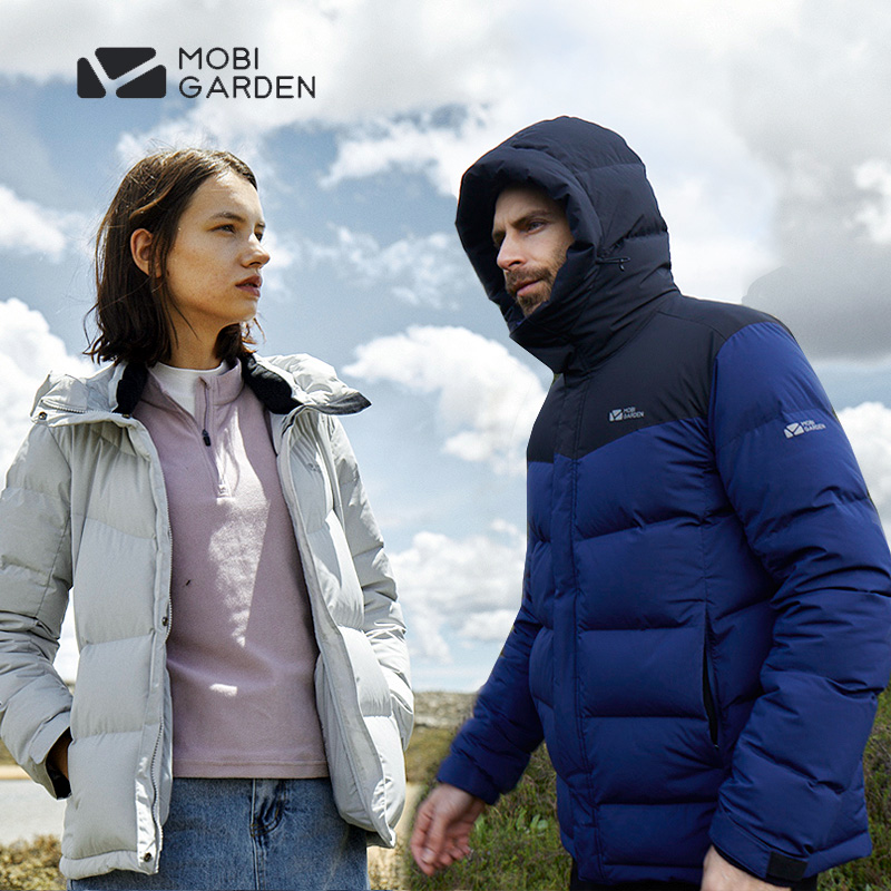 Pastoral flute new outdoor warm down clothes Xueyan thickened male and female short Climbing Goose suede Even hat jacket