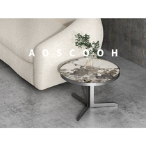 AOSCOOH Italian Light and Luxury Luxury Slate Shenchi Lace Stainless Steel Round Sofa A few Tea and a few tables