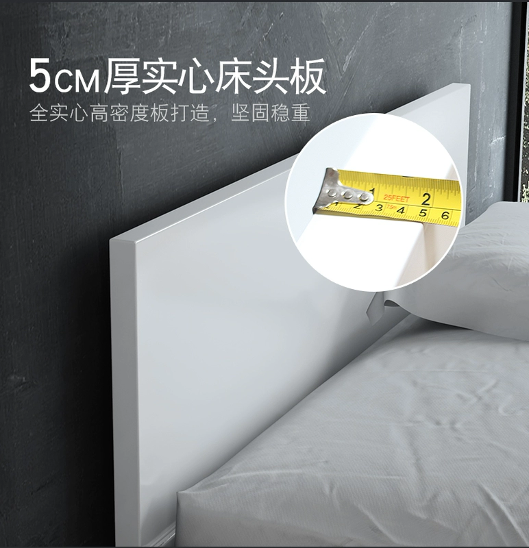 Giường gỗ rắn Bắc Âu hiện đại tối giản màu trắng 1,5m1,8 m sơn phòng ngủ giường đôi giường người lớn - Giường