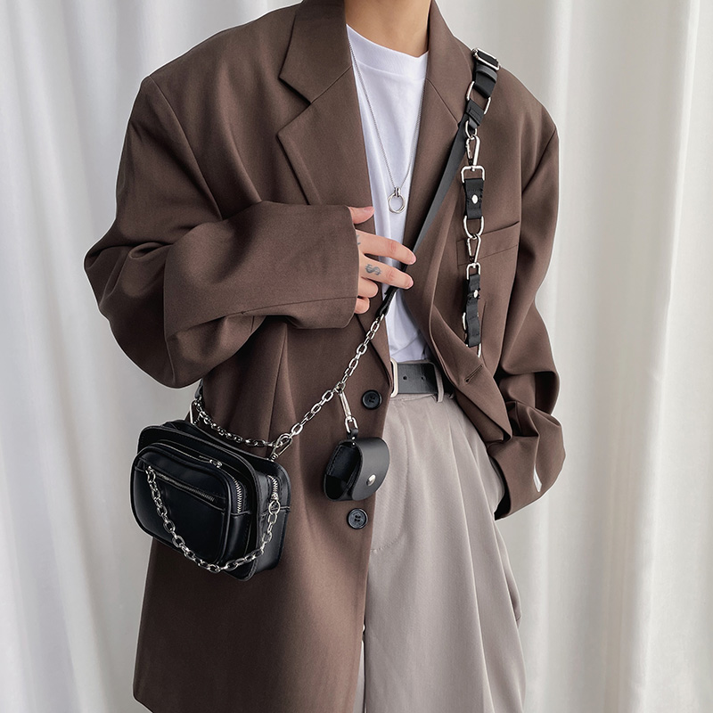 South Korean small crowddesign multi-pack combined slanted satchel INS Advanced senses street chain bag Male leather Tide Pouch-Taobao