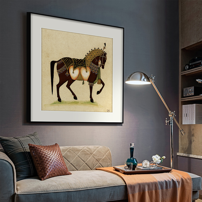 Hermes decorative painting American stairwell painting duplex building villa background wall living room mural light luxury style