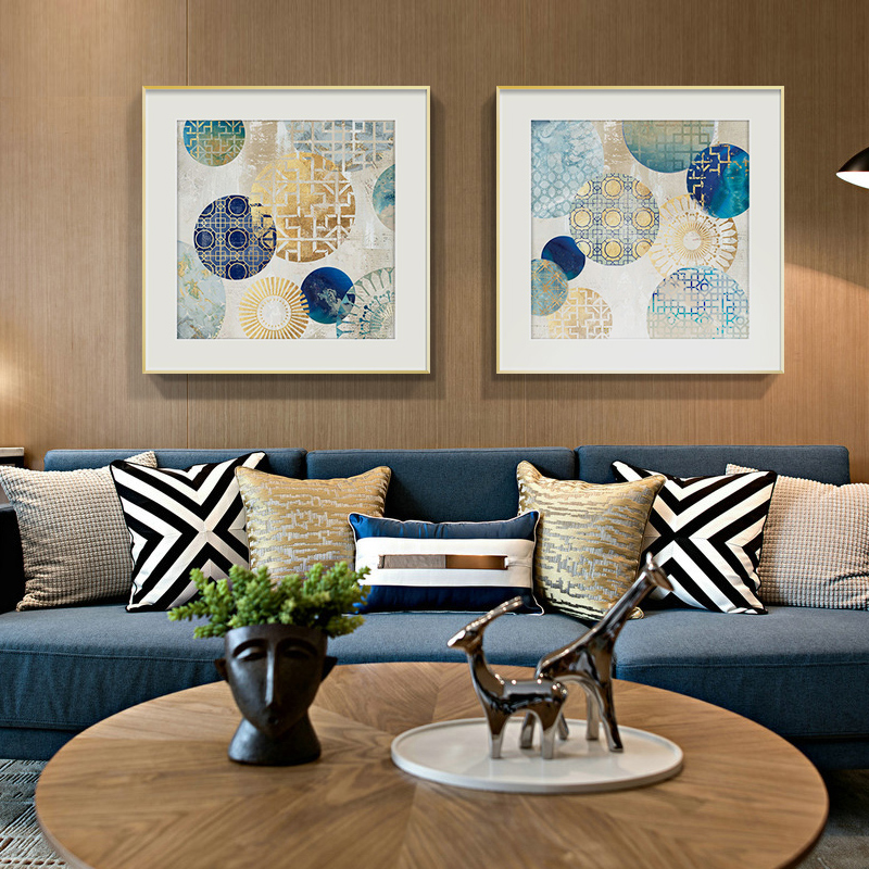 Fa-style light and luxurious decoration painting abstract colors Two living room sofa Background wall metal frame Style hanging painting headboard painting