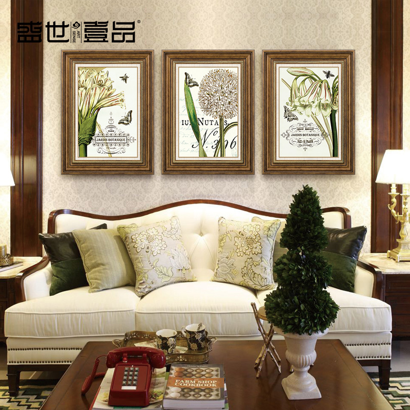 American living room decorative painting sofa background wall triptych village dining room hanging painting lily mural bedroom bedside painting