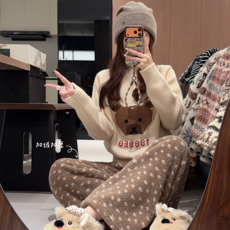 Casual Pants, Fleece-Lined Pants, Winter Pajama Pants, Walking Pants, Thickened, Women's Fleece-Lined, Petite Size, Super Nice-Looking