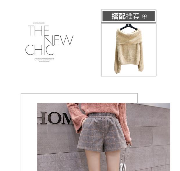 Quần short nữ mùa thu đông 2018 Học sinh Hàn Quốc mới thắt lưng kẻ sọc len rộng chân quần ống quần ống quần đáy quần thời trang nữ đẹp