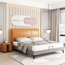 Leather bed modern minimalist 1 5m net red bed master bedroom light extravagant small family type 1 8 m double bed with storage wedding bed