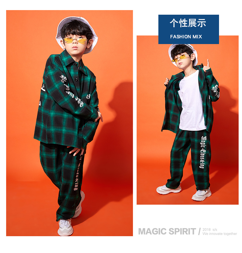 Bộ đồ nhảy đường phố mới dành cho trẻ em hip hop Bộ đồ kẻ sọc hiphop phù hợp với cậu bé đẹp trai shop quần áo trẻ em gần đây