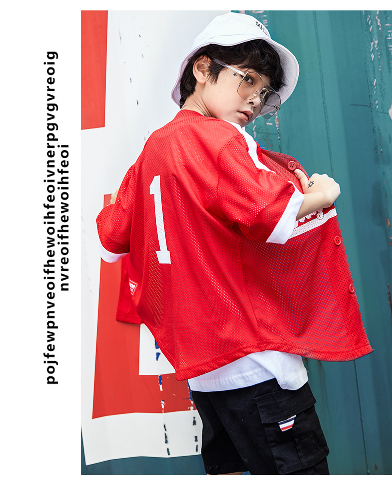 Trẻ em nhảy đường phố phù hợp với bé trai hip hop lỏng lẻo trẻ em hiphop trang phục hip-hop phiên bản Hàn Quốc của mùa hè thủy triều quần thể dục trẻ em