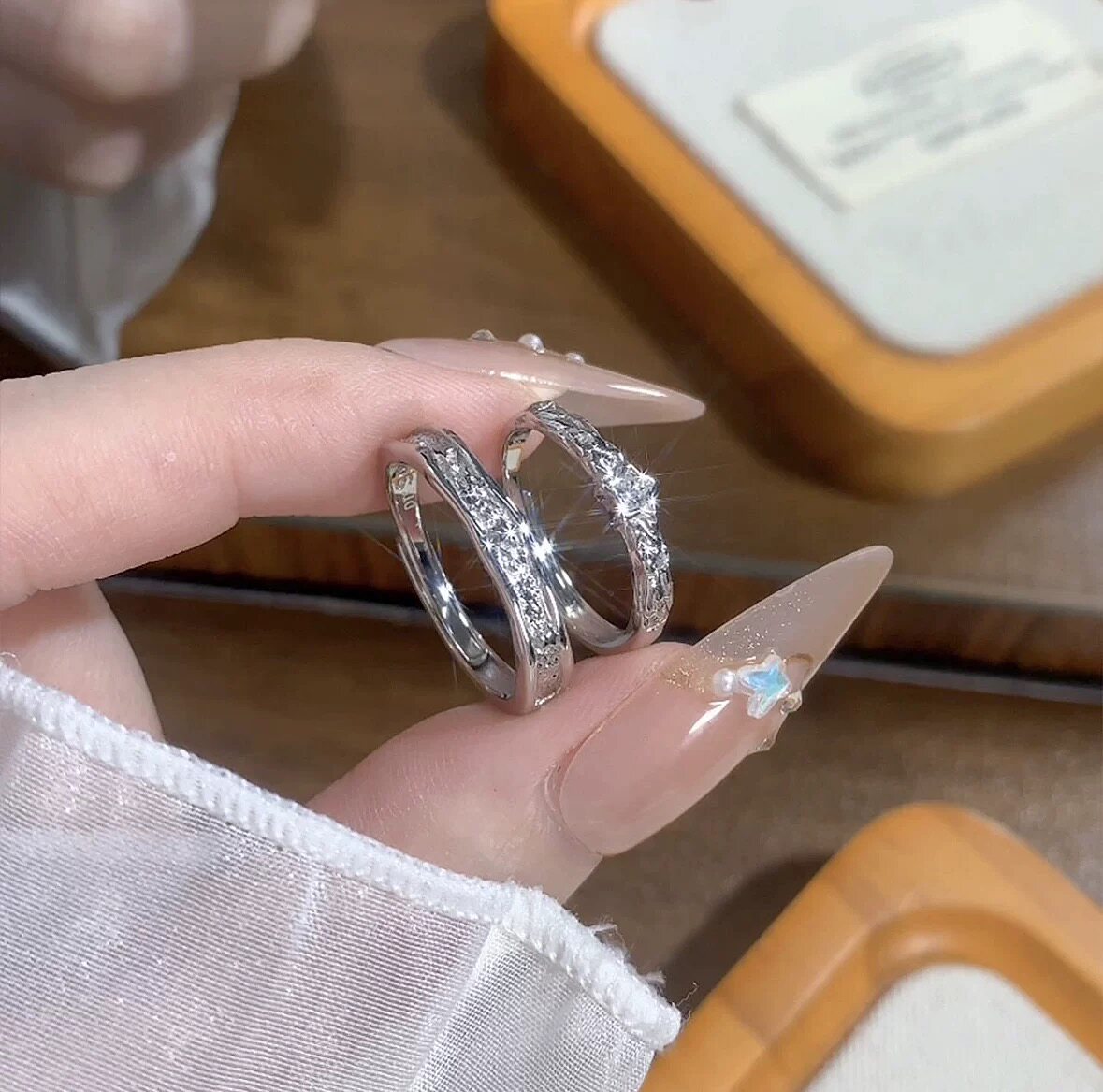ポラリス スターリングシルバー カップルリング、999、高級品、ガールフレンドやボーイフレンドへの完璧なギフト、本格的なデザイン、調節可能