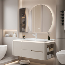Cream style new smart mirror bathroom cabinet combination integrated ceramic basin simple modern bathroom cabinet custom washbasin