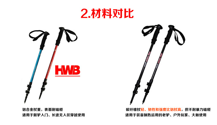 Gậy leo núi ngoài trời HWB Đi bộ hợp kim nhôm khóa tay cầm thẳng mía siêu bền siêu nhẹ ba phần đi bộ kính thiên văn 	gậy chống kiêm ghế ngồi