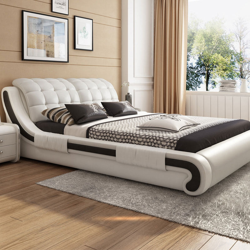 Imperial Mansion Modern Simple Leather Bed 1.8 Meters Double Wedding Bed Master Bedroom Small Apartment Type 1.5 Meters Soft Bag Bedroom King Bed
