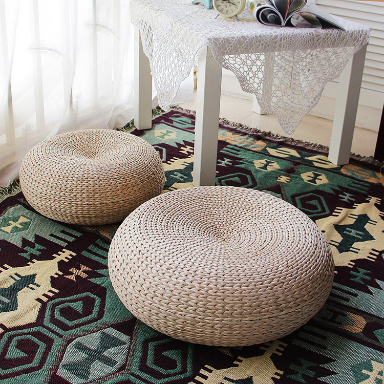 Nordic style futon thick cushion tatami floor seated straw woven banana leaf round cushion hand-woven balcony