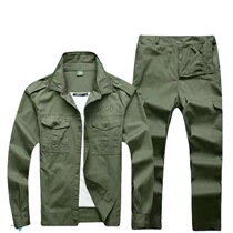 Army Green Pure Cotton Breathable Autumn Full Terrain Pure Color Spot Green Middle Aged Labor Conserved Workwear