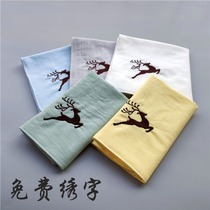 Elk embroidery small square towel Pure cotton linen double-layer sweat towel Mens hand towel Womens handkerchief absorbent tea towel can be embroidered