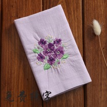 Antique handkerchief embroidery purple pansy handkerchief ladies embroidery pure cotton hemp handkerchief female sweat-absorbing square towel can be embroidered