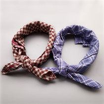 Plaid cotton large towel Retro wild literary and artistic turban Cotton yarn sweat-absorbing handkerchief Autumn and winter scarf masked towel