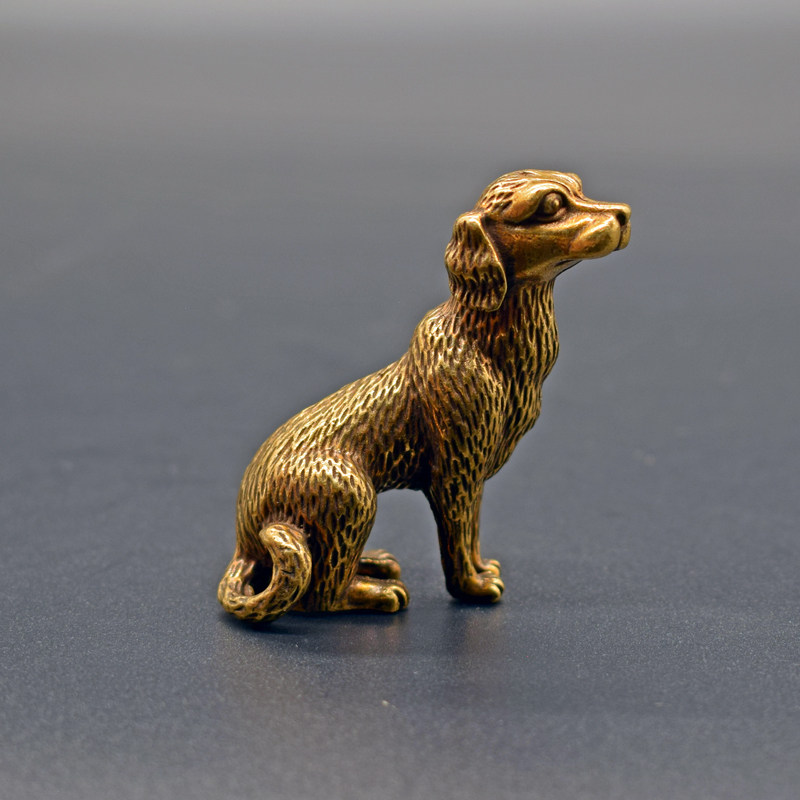 Prosperity copper dog small ornament solid brass puppy handle piece copper art bronze sculpture zodiac dog antique bronze ware old bronze sculpture