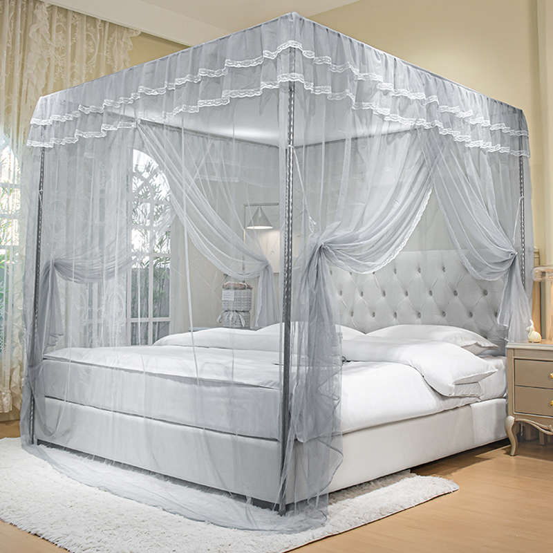 Household Bedroom Palace-Style Mosquito Net with Floor-Standing Frame, Dense Mesh, 1.68m Single/Double Patterned Two-Door Nets