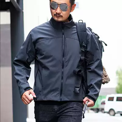 Spring and autumn soft shell jacket single-layer outdoor commuter jacket men's stand collar tactical jacket fleece windproof and waterproof