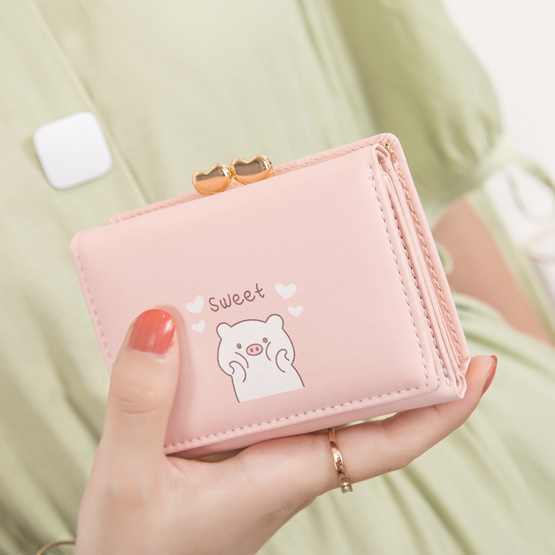 Ladies wallet short student Japanese ins girl 2021 Korean version of new cute cartoon retro small coin wallet