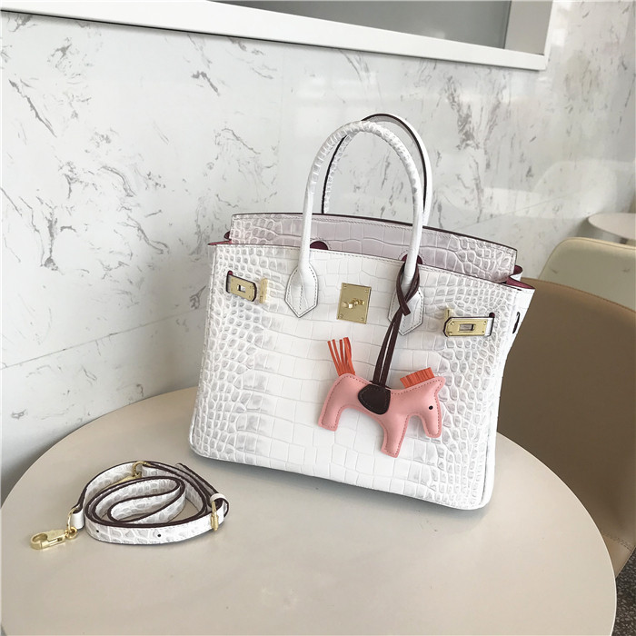 Himalayan white crocodile leather platinum bag lady cowskin handbag retro bag bag strand strand across the bag