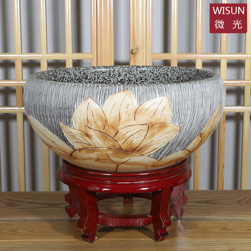 Jingdezhen Ceramic Fish Tank Modern Fish Pot Turtle Tank Bowl Lily Water Lily Flower Pot Literary Decoration Porcelain Tank Desktop Decoration