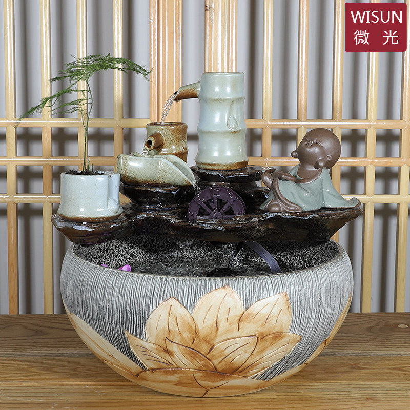 Ceramic flowing water fish tank water circulation decoration Feng Shui wheel home decoration humidifier lucky fish tank town house water tank