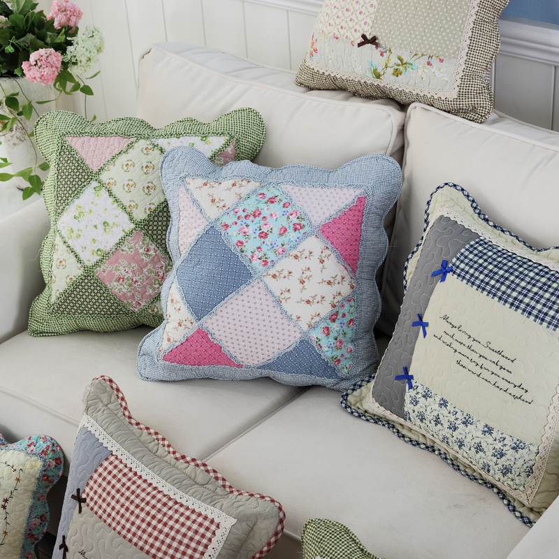 Field Garden Pure Cotton Leaning Pillow Quilted Cloth Art Sofa Pillow with Core Office European style bedside cushions Pillow Cover