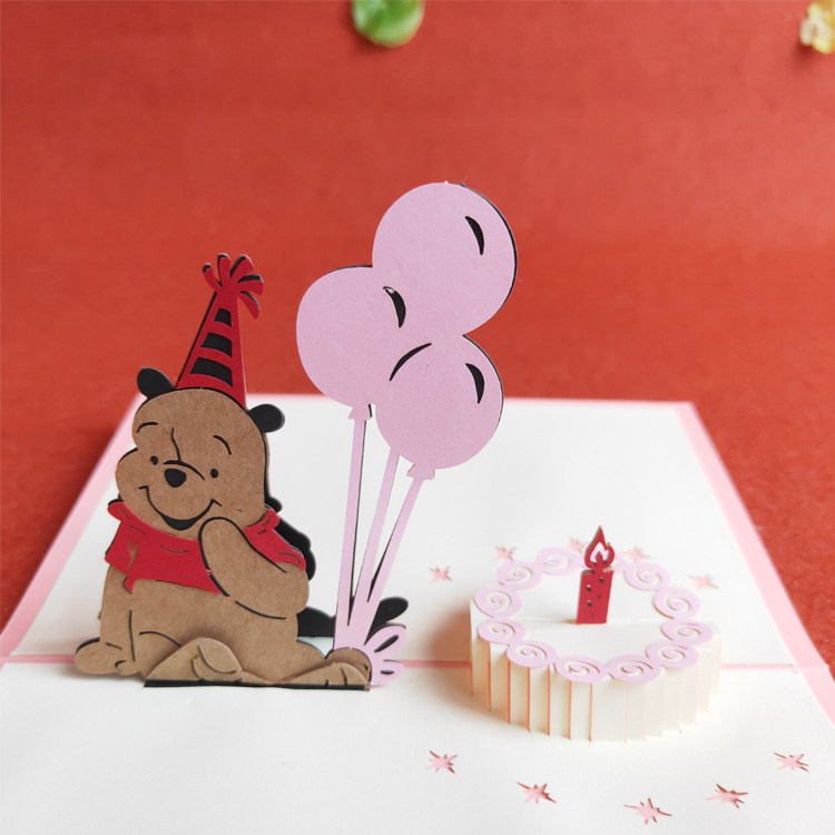 Birthday Bear 3d Cubism greeting card children cute cartoon small card kindergarten children little card