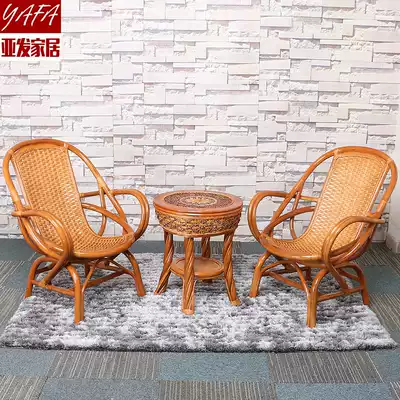 Natural rattan chair three-piece real rattan woven balcony casual small table and chair combination coffee table single backrest chair Teng chair