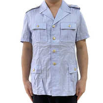 Old-fashioned short-sleeved shirt 87 pure cotton moon white short-sleeved shirt four-pocket light blue shirt old style shirt