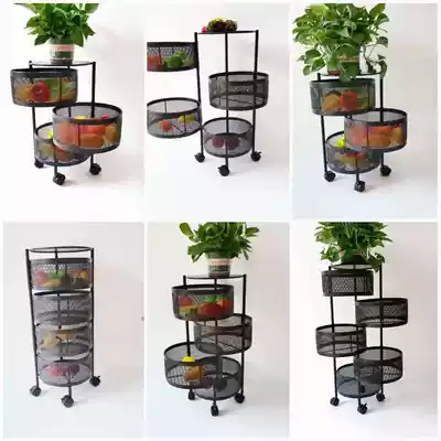 Household multi-function kitchen vegetable rack Round floor-to-ceiling rotatable vegetable basket floor-to-ceiling storage shelf Fruit rack