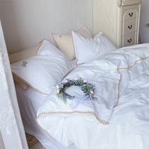 Cotton-dyed water wash cotton four-piece bedding cotton bed linen Princess style nude sleeping quilt cover bed Kasa Korean style