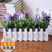 Simulation Flowers Lavender Flowers Potted Plant Family Inserts Floral Art Small Furnishing Living-room Wood Fence Flower Cover Decorated Floral Silk Flowers