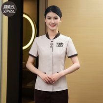 Cleaning overalls Summer tooling Short Sleeve Property Customer Service Hotel Restaurant Chinese Style Embroidery Clean Cleaning Clothes Set