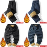 Мужские утепленные спортивные демисезонные джинсы с начесом, повседневные брюки, пуховик, штаны, свободный прямой крой