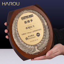 Round solid wood medals Crystal authorization wooden plaque lettering trophy custom-made honor certificate