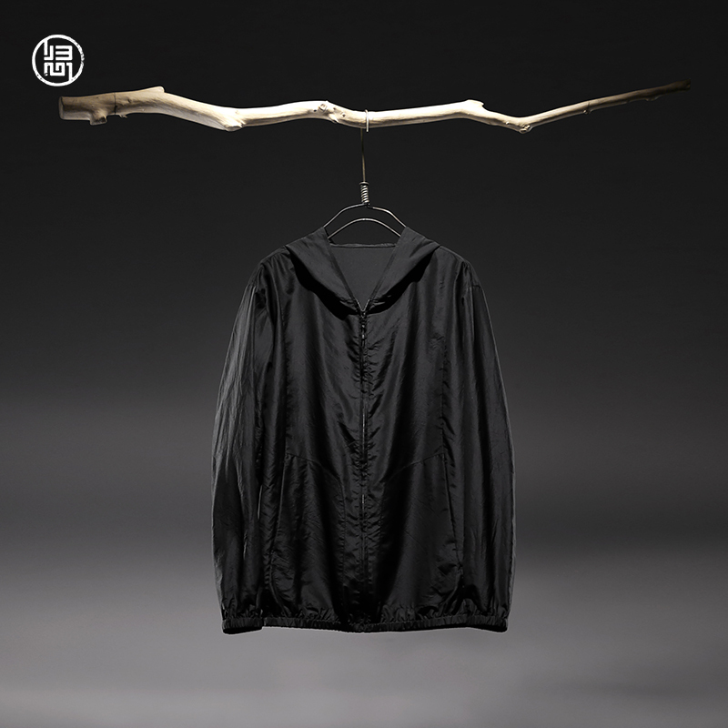 Original Design by Guixin, Summer Style Chinese-Style Jacket for Men, High-End Casual Hooded Silk Jacket, 100% Mulberry Silk Original Design by Guixin, Summer Style Chinese-Style Jacket for Men, High-End Casual Hooded Silk Jacket, 100% Mulberry Silk