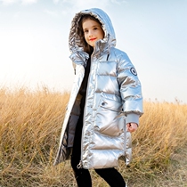 Childrens clothing girls down jacket medium length 2021 new foreign style big boy white duck down childrens winter thick coat