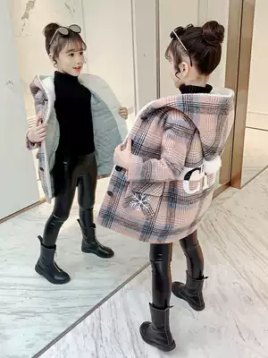 Girls woolen coat autumn and winter 2021 new medium and long version of children's foreign school girl thickened woolen coat children's clothing